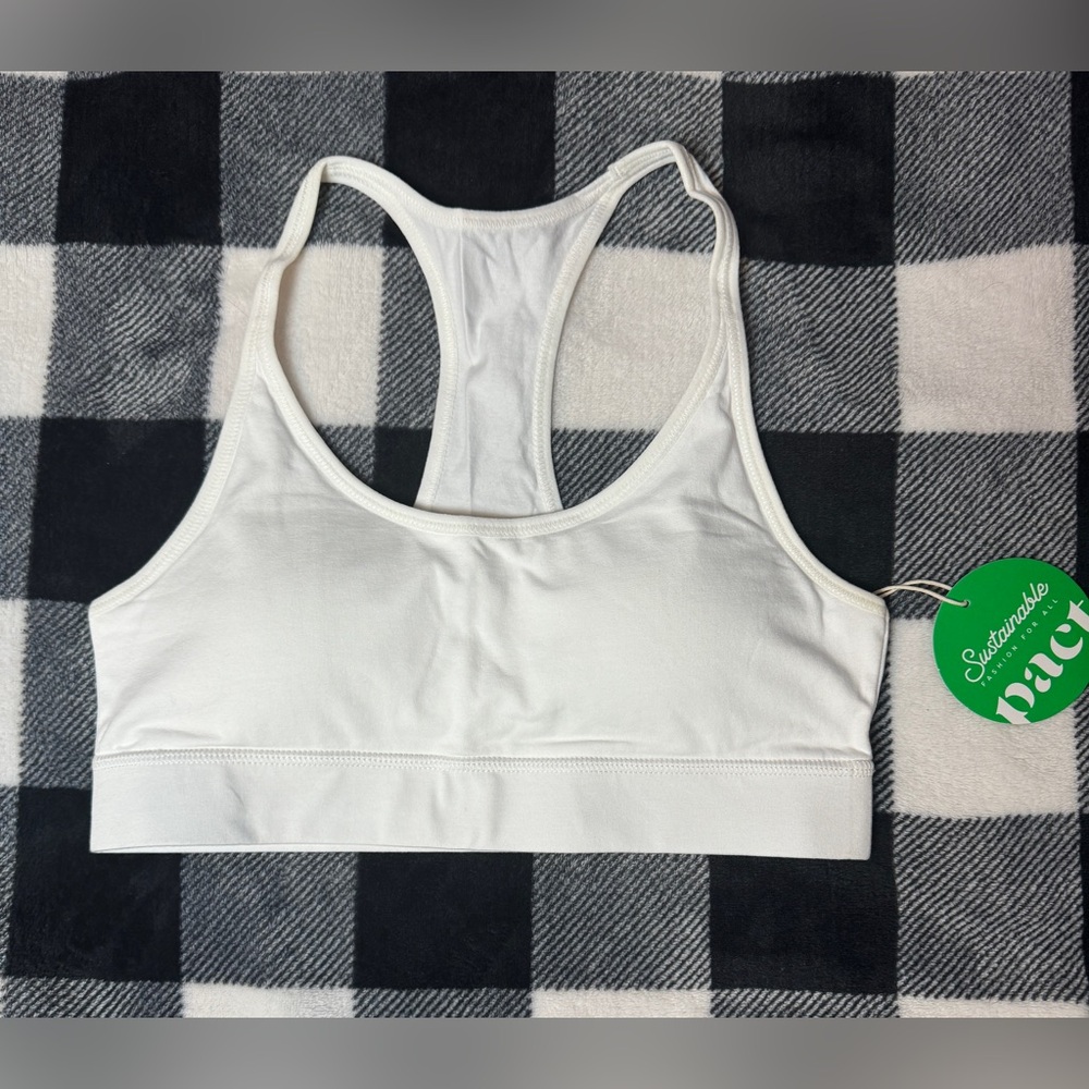 NWT - Pact White Organic Cotton Double Scoop Wireless Bra - Size Medium